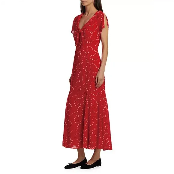 NWT ReformationTalleen Floral Tie-Neck Midi-Dress